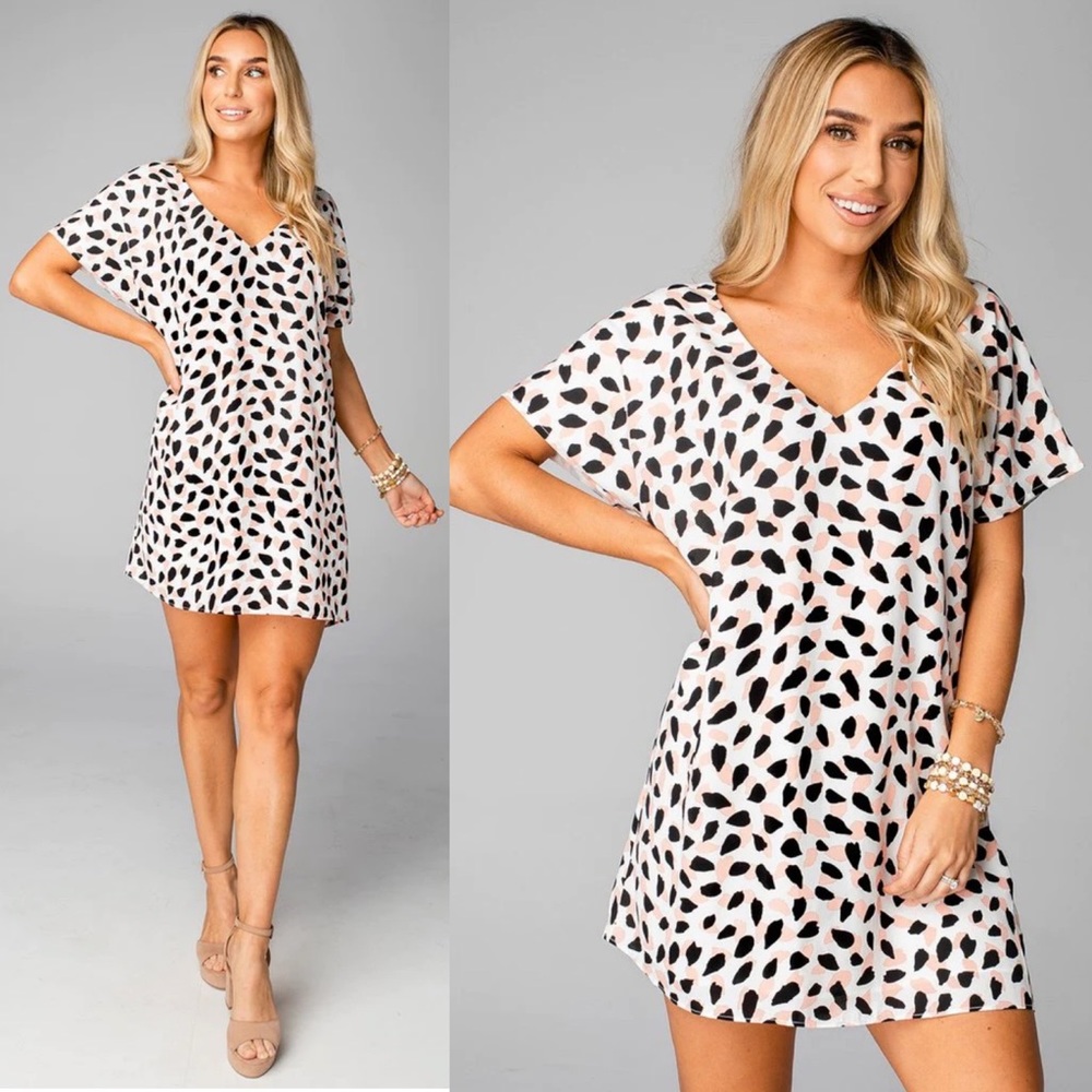 Buddy Love Baker V-Neck Black, Pink & White Flamingo Shift Dress. Sz: Med NWOT